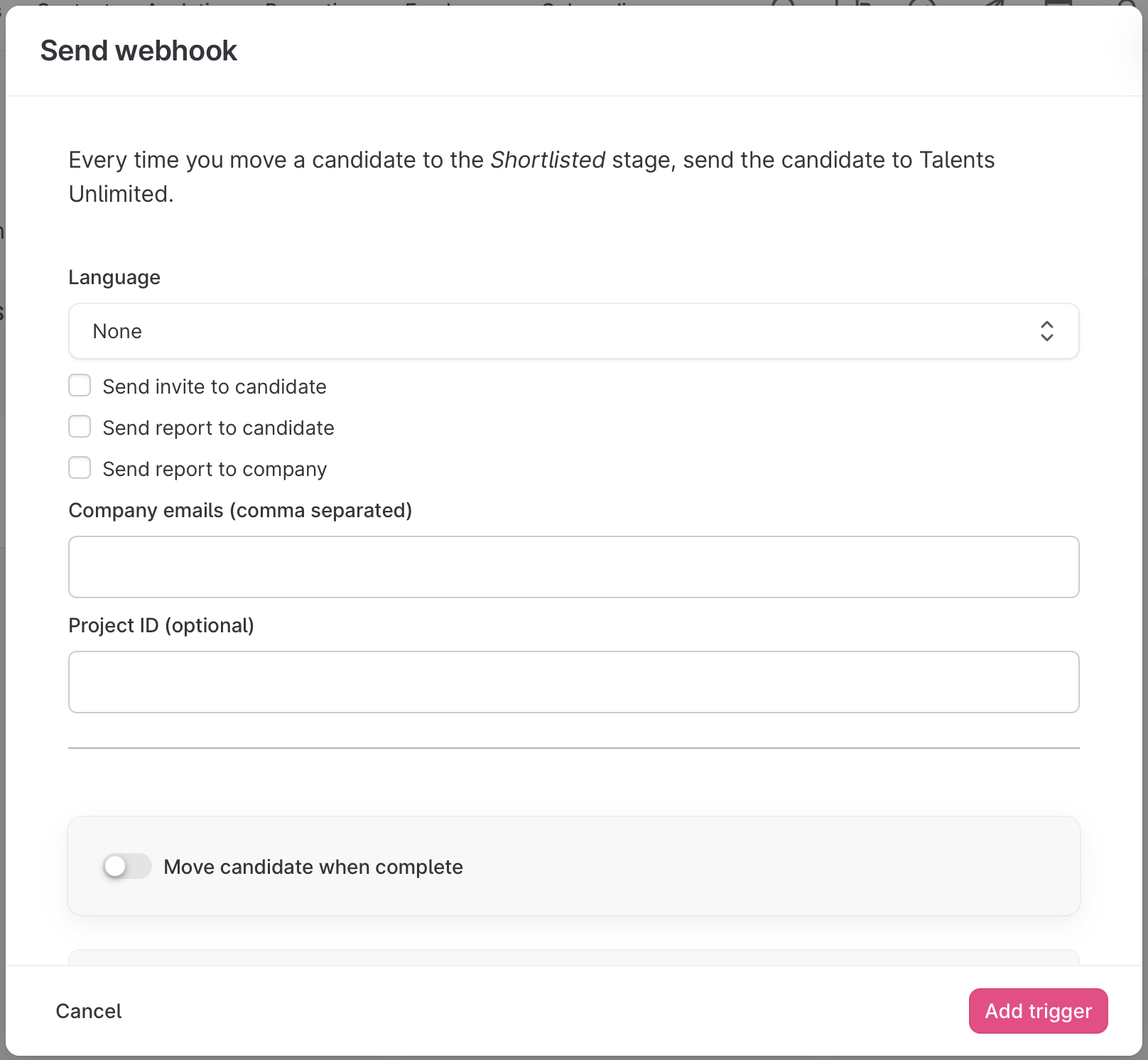 Setup Webhook Dialog